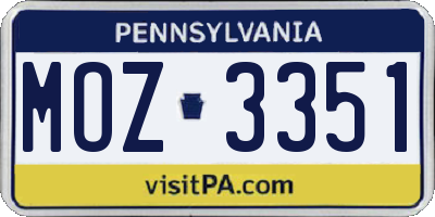 PA license plate MOZ3351