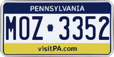 PA license plate MOZ3352