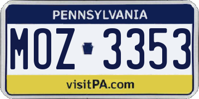 PA license plate MOZ3353