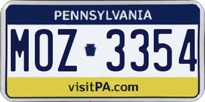 PA license plate MOZ3354