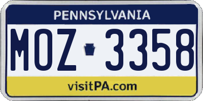 PA license plate MOZ3358