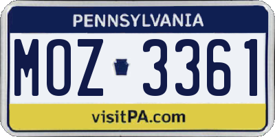 PA license plate MOZ3361