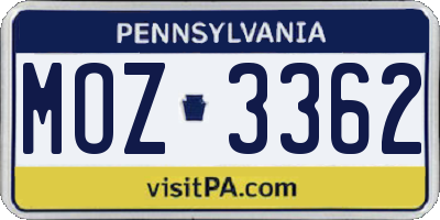 PA license plate MOZ3362