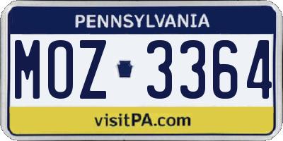 PA license plate MOZ3364