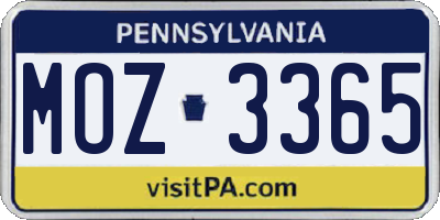 PA license plate MOZ3365