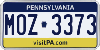 PA license plate MOZ3373