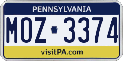 PA license plate MOZ3374