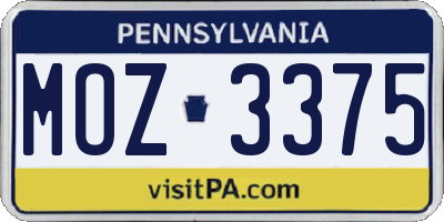 PA license plate MOZ3375