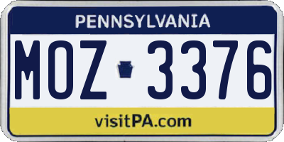 PA license plate MOZ3376