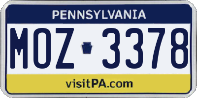 PA license plate MOZ3378