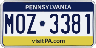 PA license plate MOZ3381