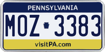 PA license plate MOZ3383