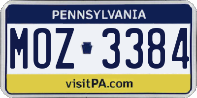 PA license plate MOZ3384