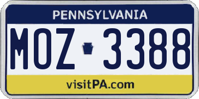 PA license plate MOZ3388