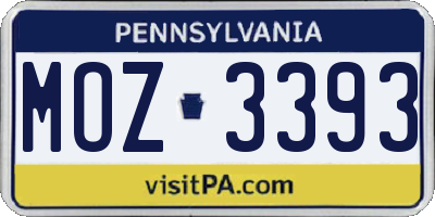 PA license plate MOZ3393