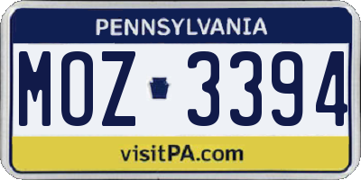 PA license plate MOZ3394