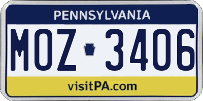 PA license plate MOZ3406