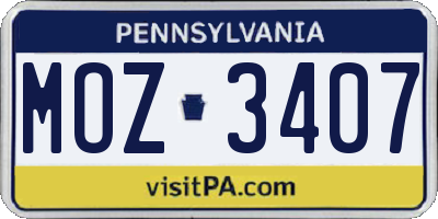 PA license plate MOZ3407