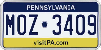 PA license plate MOZ3409