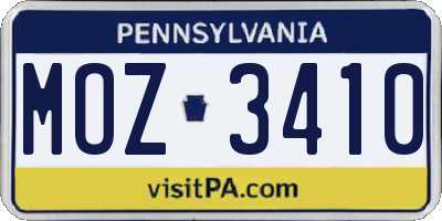 PA license plate MOZ3410