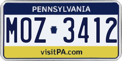 PA license plate MOZ3412