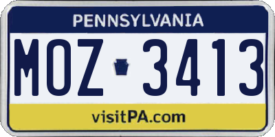 PA license plate MOZ3413