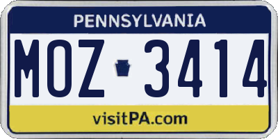 PA license plate MOZ3414