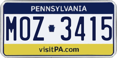 PA license plate MOZ3415