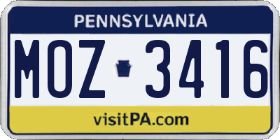 PA license plate MOZ3416