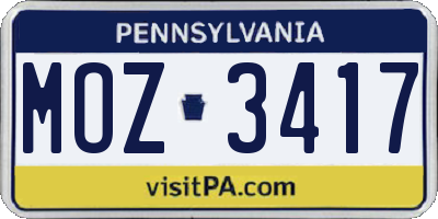 PA license plate MOZ3417