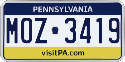 PA license plate MOZ3419