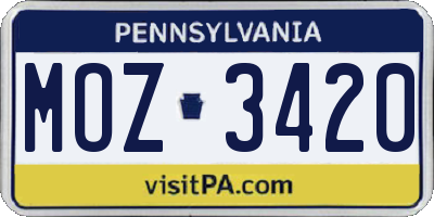 PA license plate MOZ3420