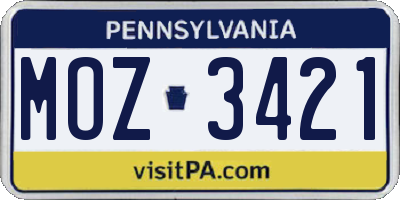 PA license plate MOZ3421