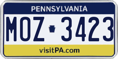 PA license plate MOZ3423
