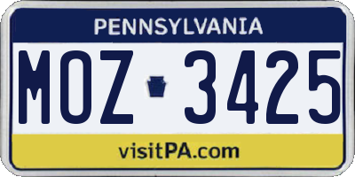 PA license plate MOZ3425