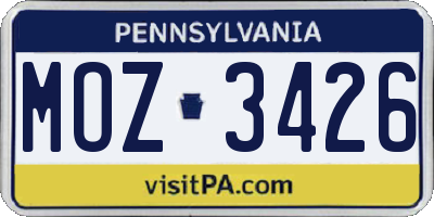 PA license plate MOZ3426
