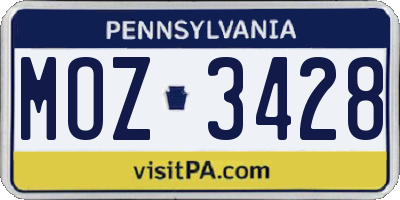 PA license plate MOZ3428