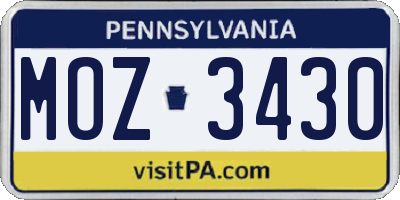 PA license plate MOZ3430
