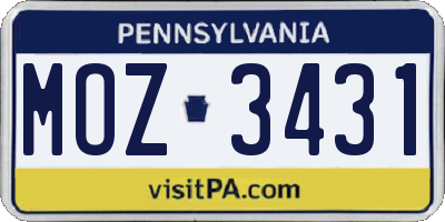 PA license plate MOZ3431
