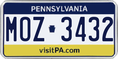 PA license plate MOZ3432