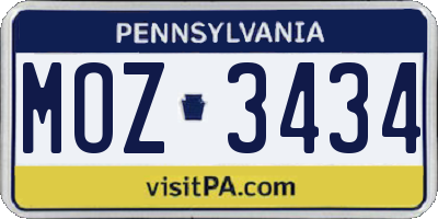 PA license plate MOZ3434