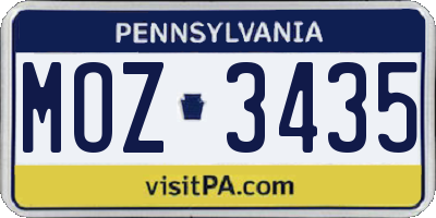 PA license plate MOZ3435