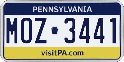 PA license plate MOZ3441