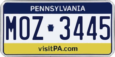 PA license plate MOZ3445