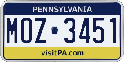 PA license plate MOZ3451