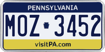 PA license plate MOZ3452