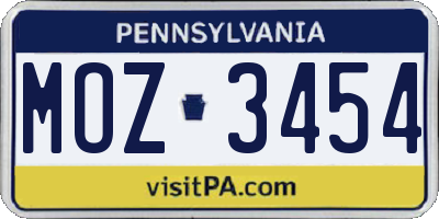 PA license plate MOZ3454