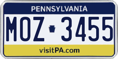 PA license plate MOZ3455
