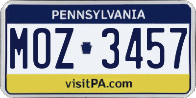 PA license plate MOZ3457