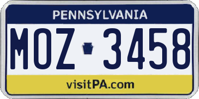 PA license plate MOZ3458